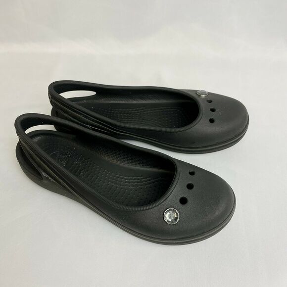 CROCS Jayna Black Slingback Ballet Flat Sandals Size Youth Junior 5 US7 - Picture 2 of 8